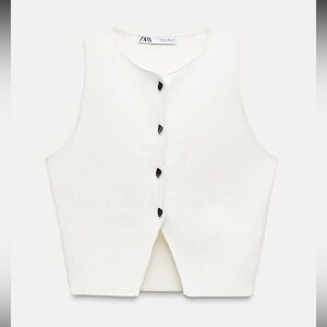 Zara White Sleeveless Button-Up Top